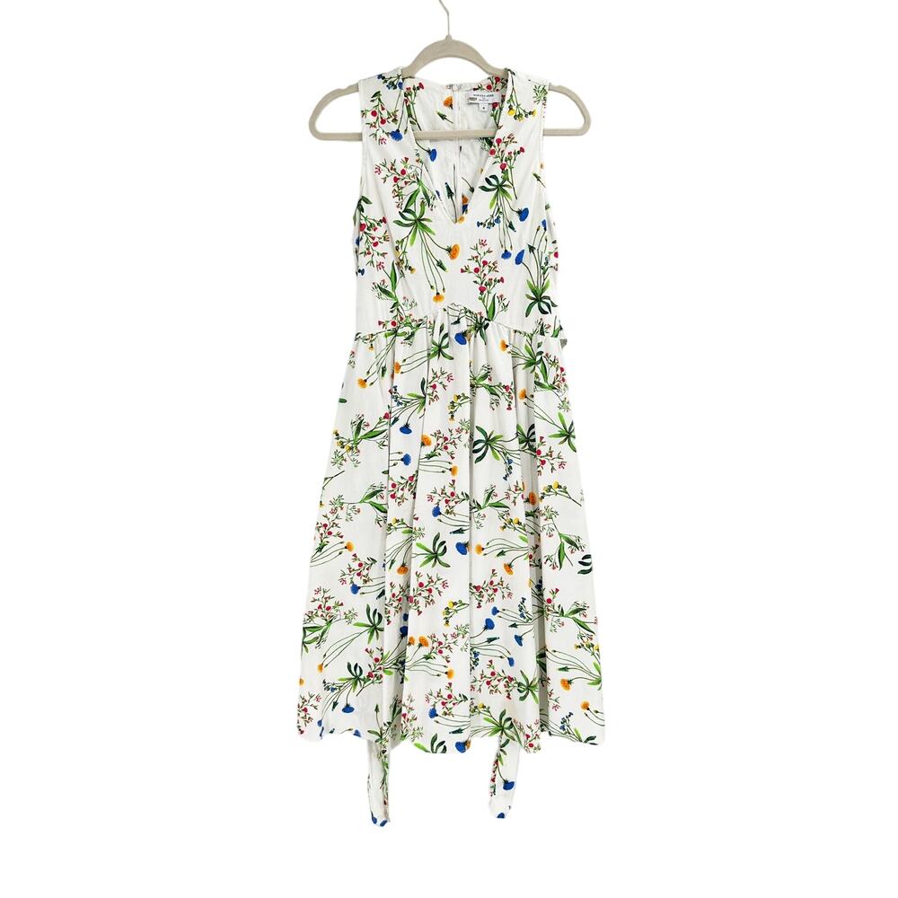 Marissa Webb White Floral Print Tie Waist V-Neck Sleeveless Midi Dress Size 4 - Picture 2 of 5
